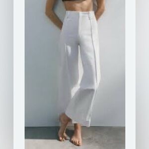 Zara  High-Waisted Contrast Stitching Wide Legged Jeans